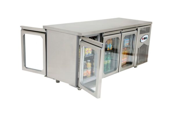 Bar kjølebenk , Øy med 4 glassdører 140x70x85cm