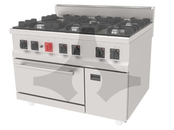 Gass koketopp 6 bluss med elektrisk eller gass ovn