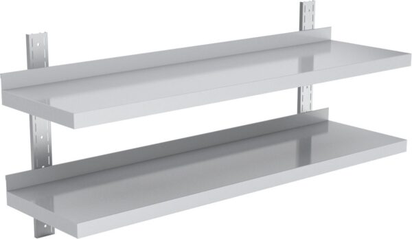 Rustfri vegghylle 80cm med 2 plan